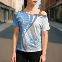 Personalized Argentina Football Fan Pride Cross Shoulder Shirt Sun Of May Motif With Distressed Textures And Waves