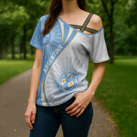 Personalized Argentina Football Fan Pride Cross Shoulder Shirt Sun Of May Motif With Distressed Textures And Waves