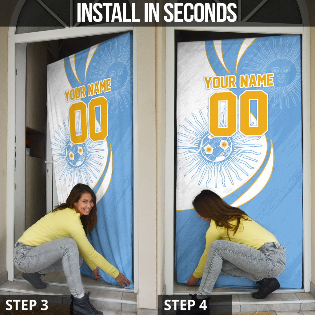 Personalized Argentina Football Fan Pride Door Cover Sun Of May Motif With Distressed Textures And Waves