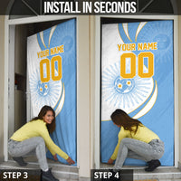 Personalized Argentina Football Fan Pride Door Cover Sun Of May Motif With Distressed Textures And Waves