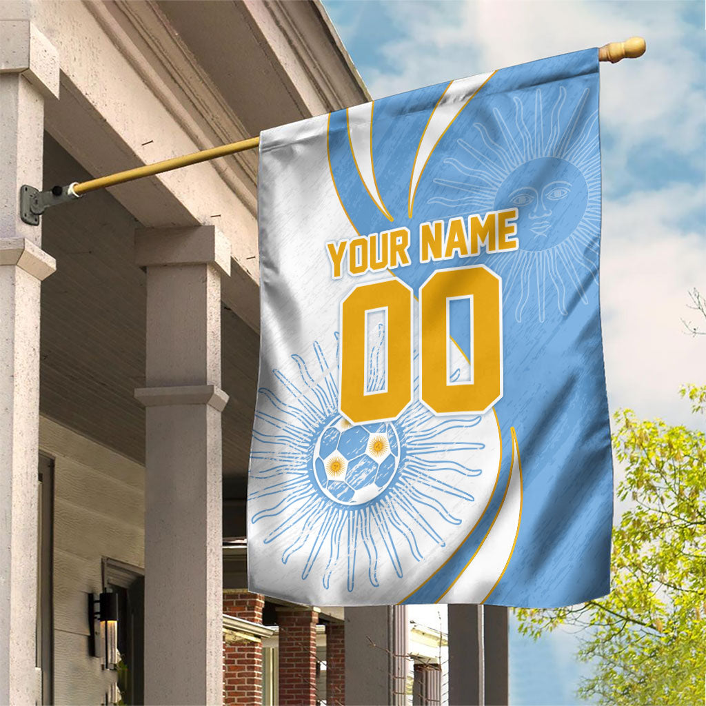 Personalized Argentina Football Fan Pride Garden Flag Sun Of May Motif With Distressed Textures And Waves