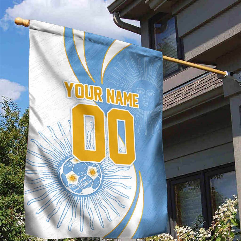 Personalized Argentina Football Fan Pride Garden Flag Sun Of May Motif With Distressed Textures And Waves