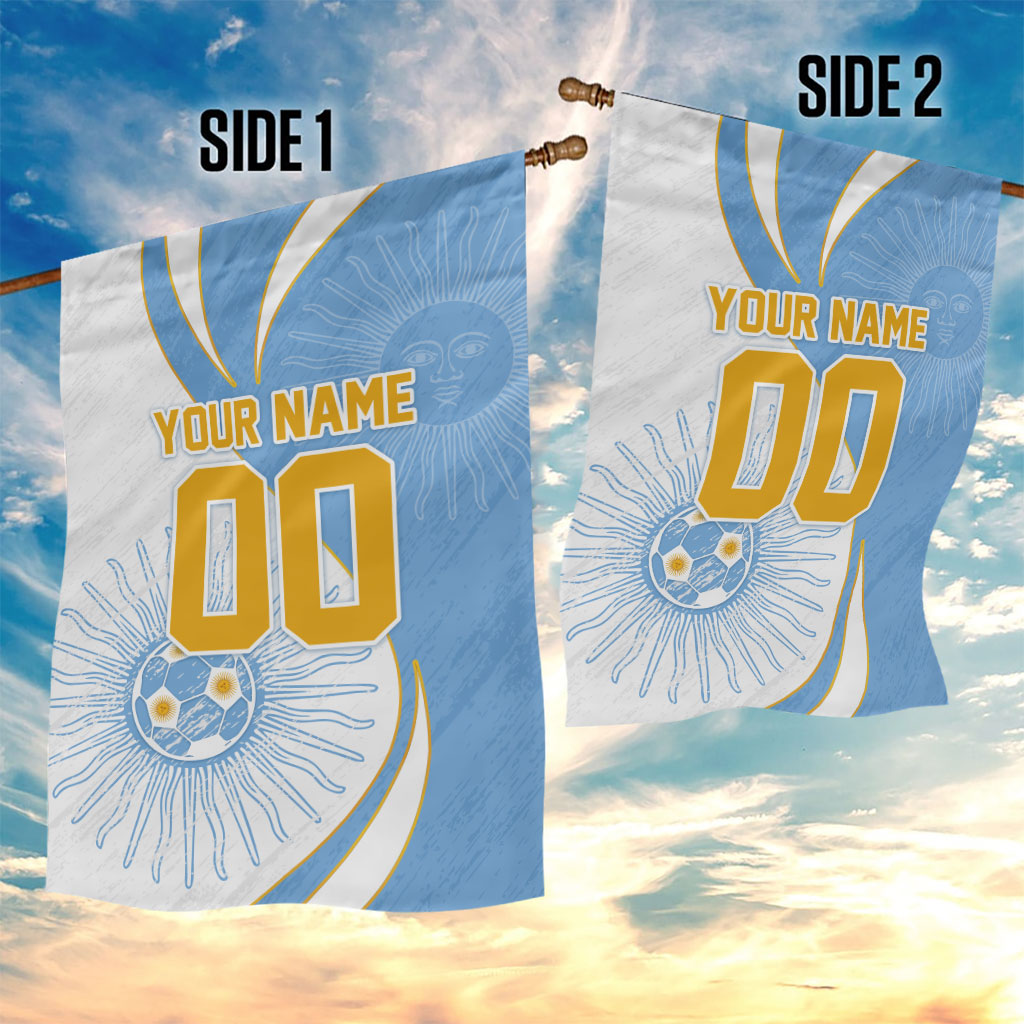 Personalized Argentina Football Fan Pride Garden Flag Sun Of May Motif With Distressed Textures And Waves