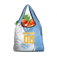 Personalized Argentina Football Fan Pride Grocery Bag Sun Of May Motif With Distressed Textures And Waves