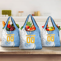 Personalized Argentina Football Fan Pride Grocery Bag Sun Of May Motif With Distressed Textures And Waves