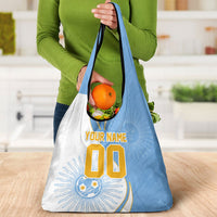 Personalized Argentina Football Fan Pride Grocery Bag Sun Of May Motif With Distressed Textures And Waves