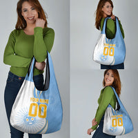 Personalized Argentina Football Fan Pride Grocery Bag Sun Of May Motif With Distressed Textures And Waves