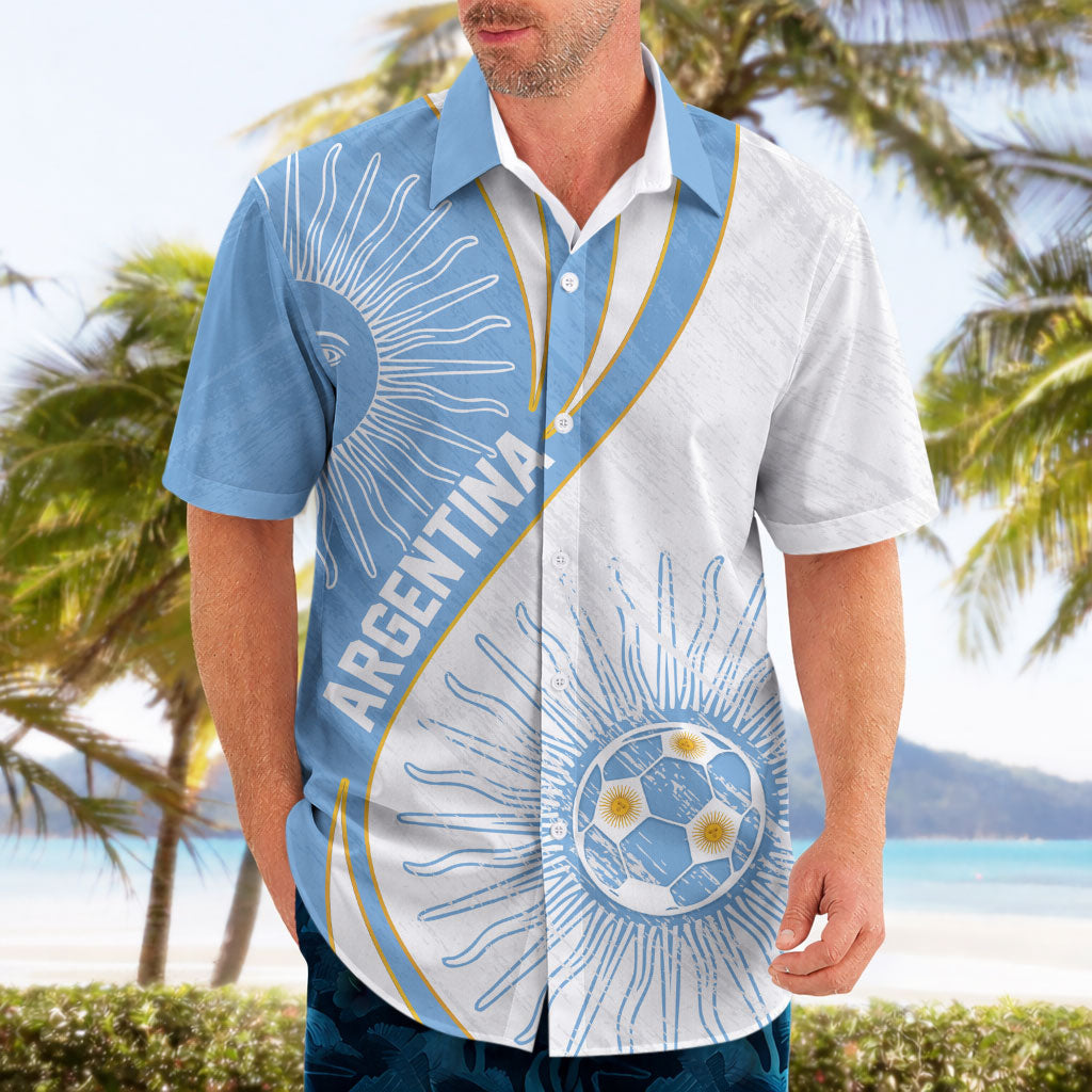 Personalized Argentina Football Fan Pride Hawaiian Shirt Sun Of May Motif With Distressed Textures And Waves