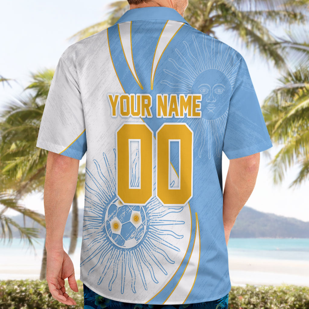 Personalized Argentina Football Fan Pride Hawaiian Shirt Sun Of May Motif With Distressed Textures And Waves