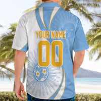Personalized Argentina Football Fan Pride Hawaiian Shirt Sun Of May Motif With Distressed Textures And Waves