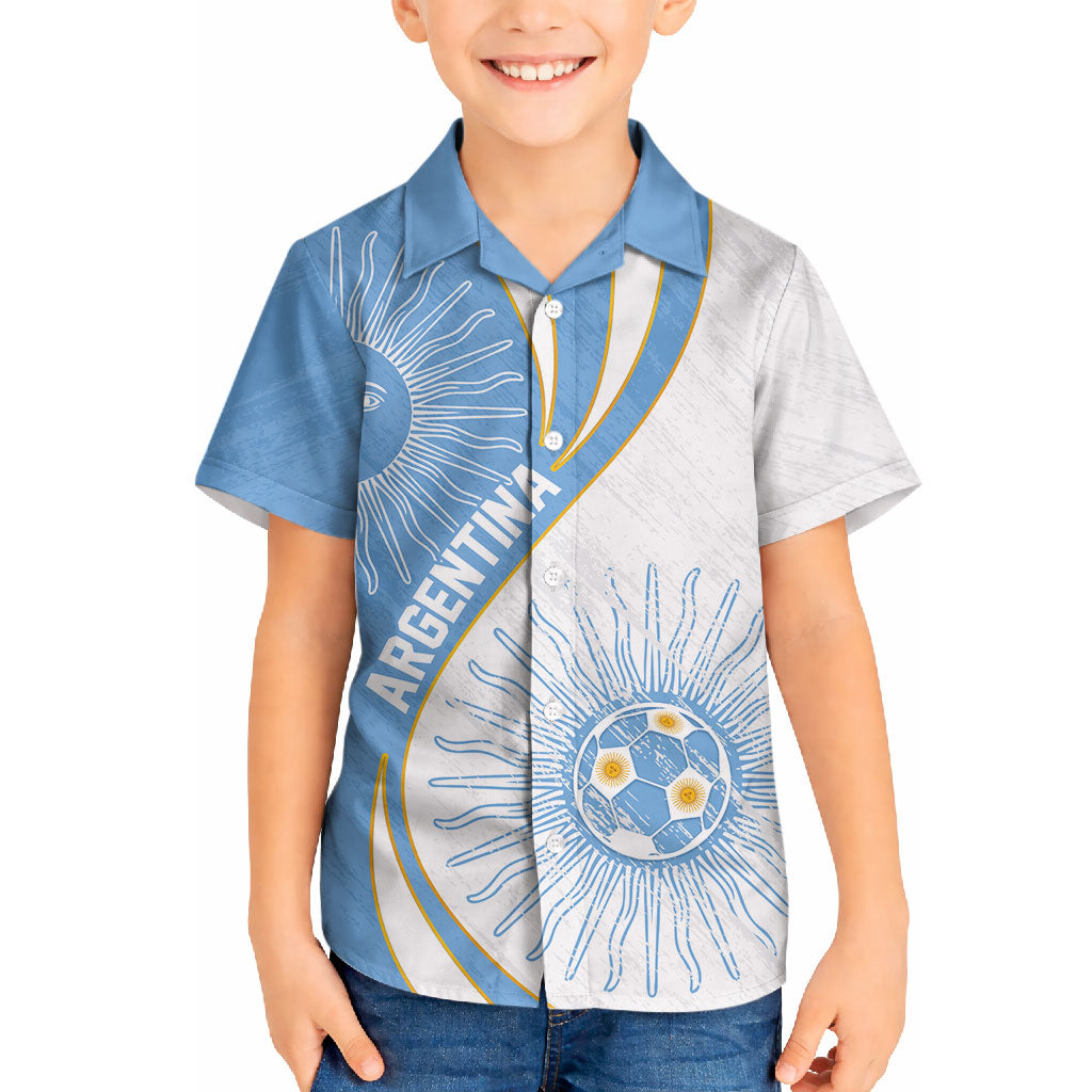 Personalized Argentina Football Fan Pride Hawaiian Shirt Sun Of May Motif With Distressed Textures And Waves