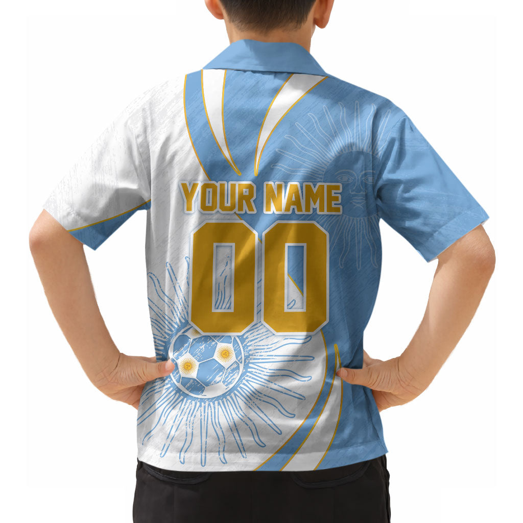 Personalized Argentina Football Fan Pride Hawaiian Shirt Sun Of May Motif With Distressed Textures And Waves