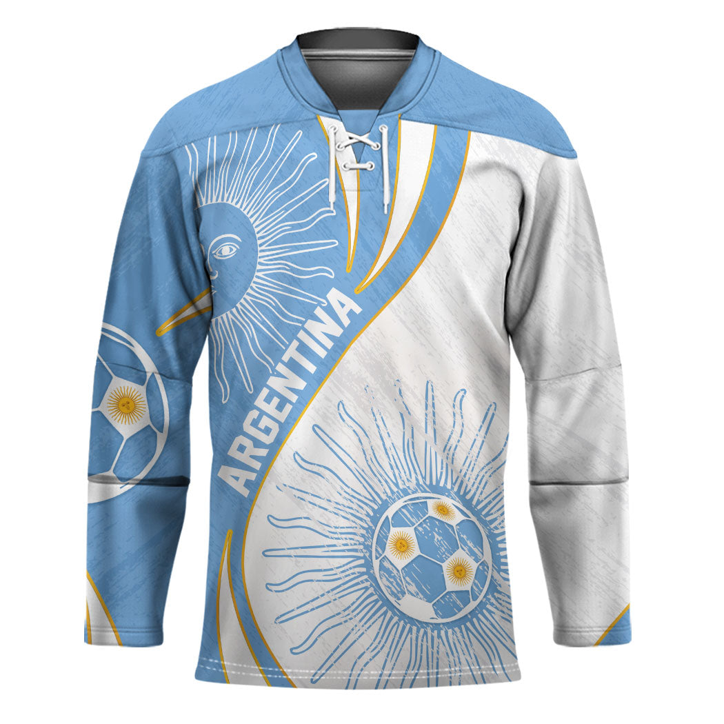 Personalized Argentina Football Fan Pride Hockey Jersey Sun Of May Motif With Distressed Textures And Waves