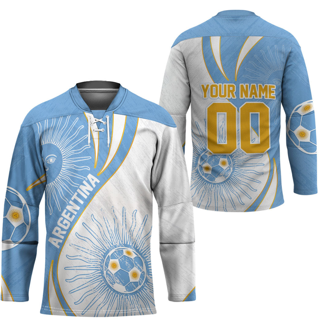 Personalized Argentina Football Fan Pride Hockey Jersey Sun Of May Motif With Distressed Textures And Waves