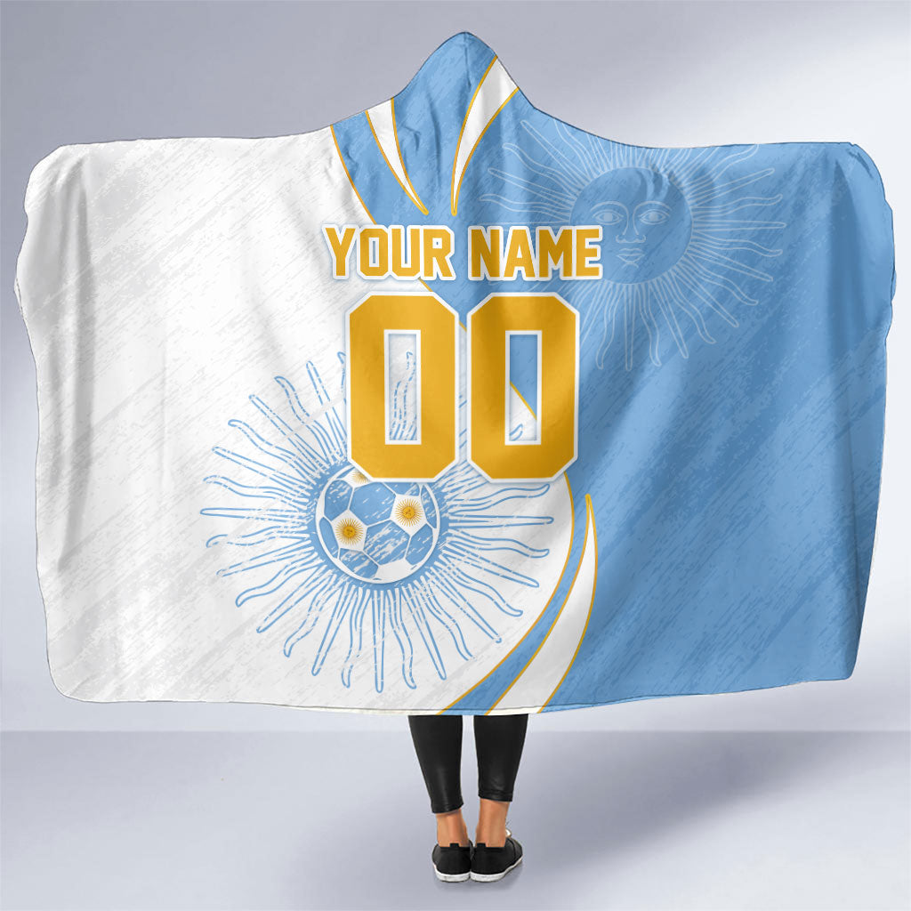 Personalized Argentina Football Fan Pride Hooded Blanket Sun Of May Motif With Distressed Textures And Waves