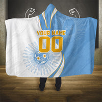 Personalized Argentina Football Fan Pride Hooded Blanket Sun Of May Motif With Distressed Textures And Waves