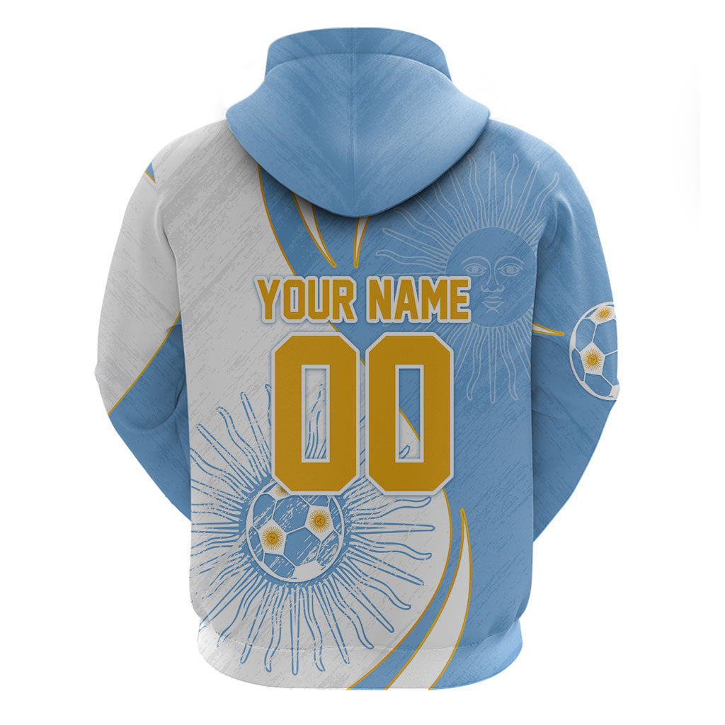 Personalized Argentina Football Fan Pride Hoodie Sun Of May Motif With Distressed Textures And Waves