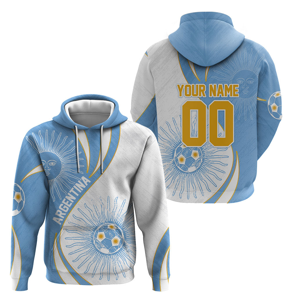 Personalized Argentina Football Fan Pride Hoodie Sun Of May Motif With Distressed Textures And Waves