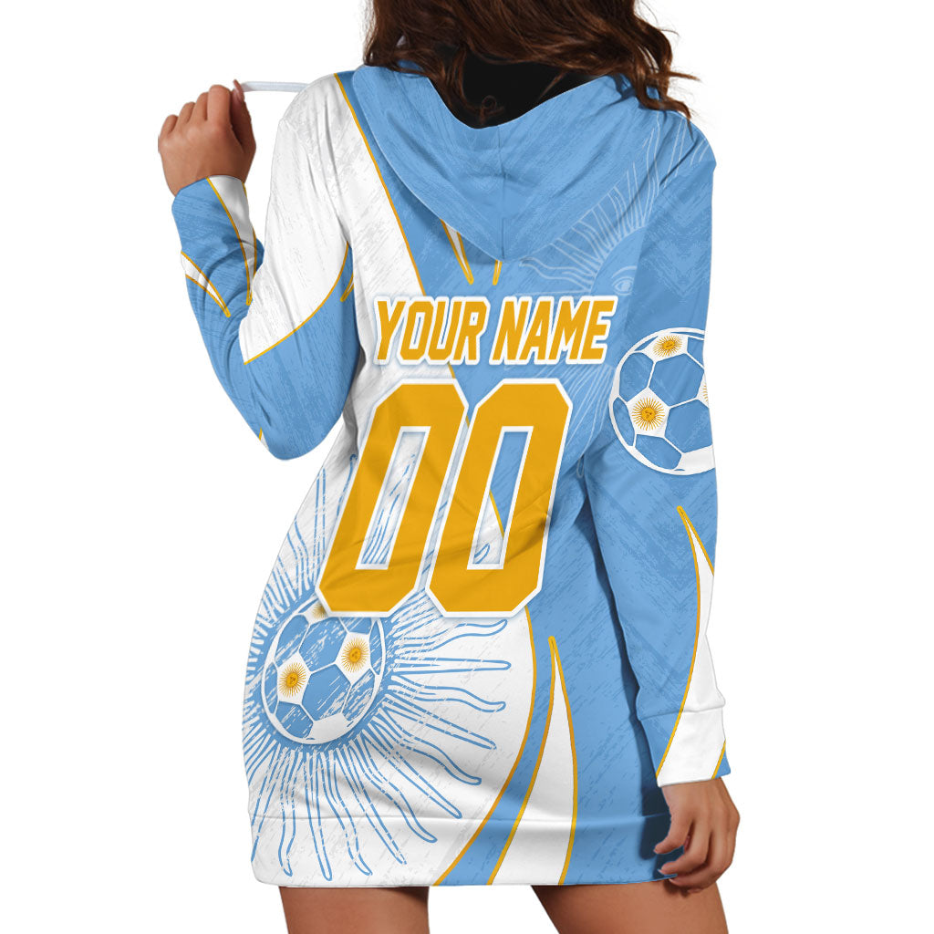 Personalized Argentina Football Fan Pride Hoodie Dress Sun Of May Motif With Distressed Textures And Waves