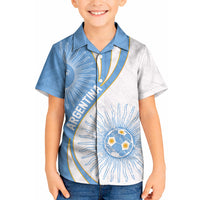 Personalized Argentina Football Fan Pride Kid Hawaiian Shirt Sun Of May Motif With Distressed Textures And Waves
