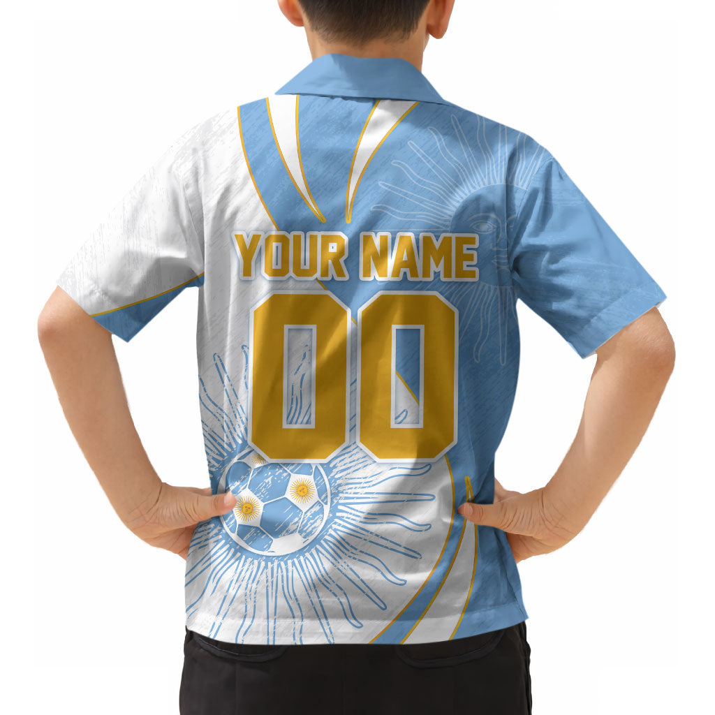 Personalized Argentina Football Fan Pride Kid Hawaiian Shirt Sun Of May Motif With Distressed Textures And Waves