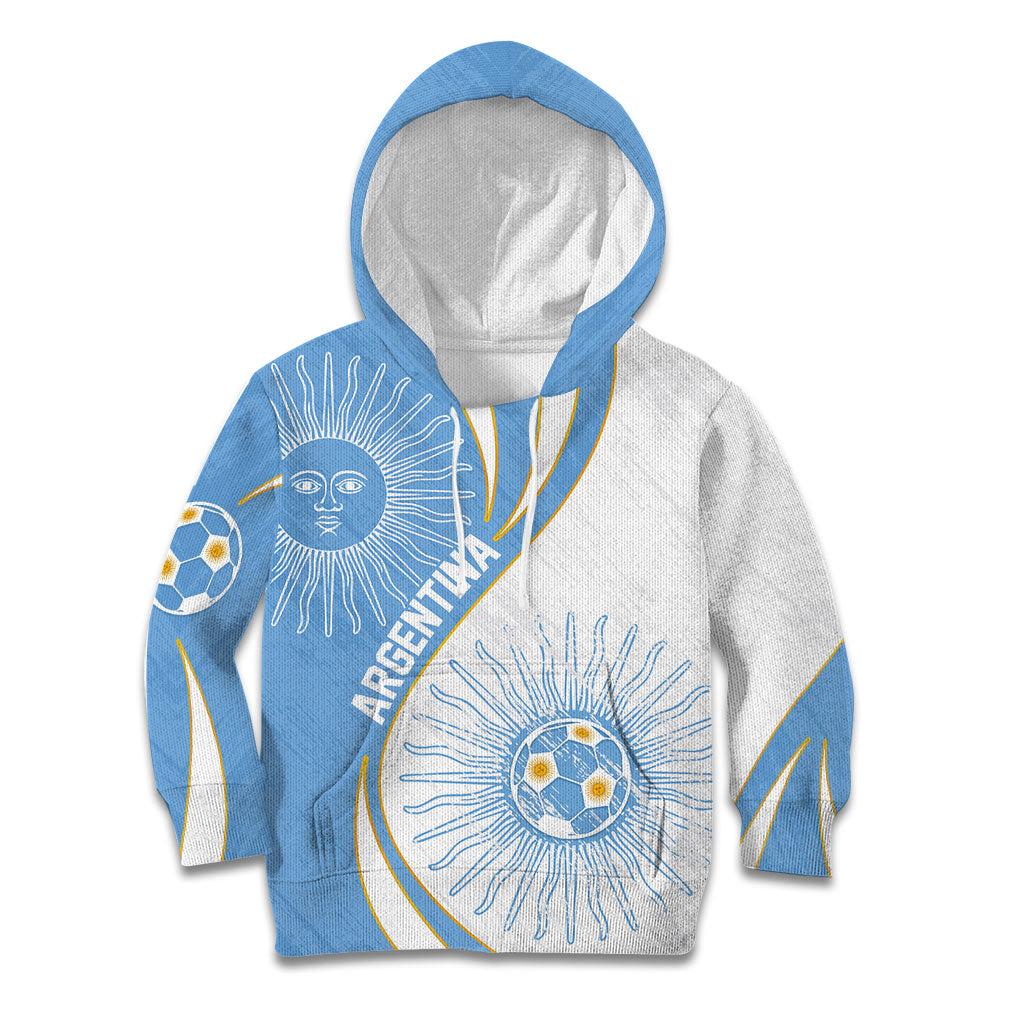 Personalized Argentina Football Fan Pride Kid Hoodie Sun Of May Motif With Distressed Textures And Waves