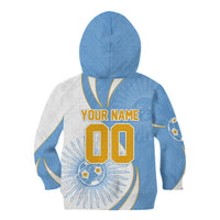 Personalized Argentina Football Fan Pride Kid Hoodie Sun Of May Motif With Distressed Textures And Waves