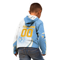 Personalized Argentina Football Fan Pride Kid Hoodie Sun Of May Motif With Distressed Textures And Waves