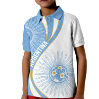 Personalized Argentina Football Fan Pride Kid Polo Shirt Sun Of May Motif With Distressed Textures And Waves