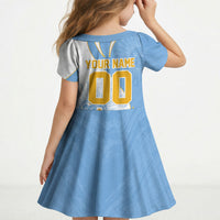 Personalized Argentina Football Fan Pride Kid Short Sleeve Dress Sun Of May Motif With Distressed Textures And Waves