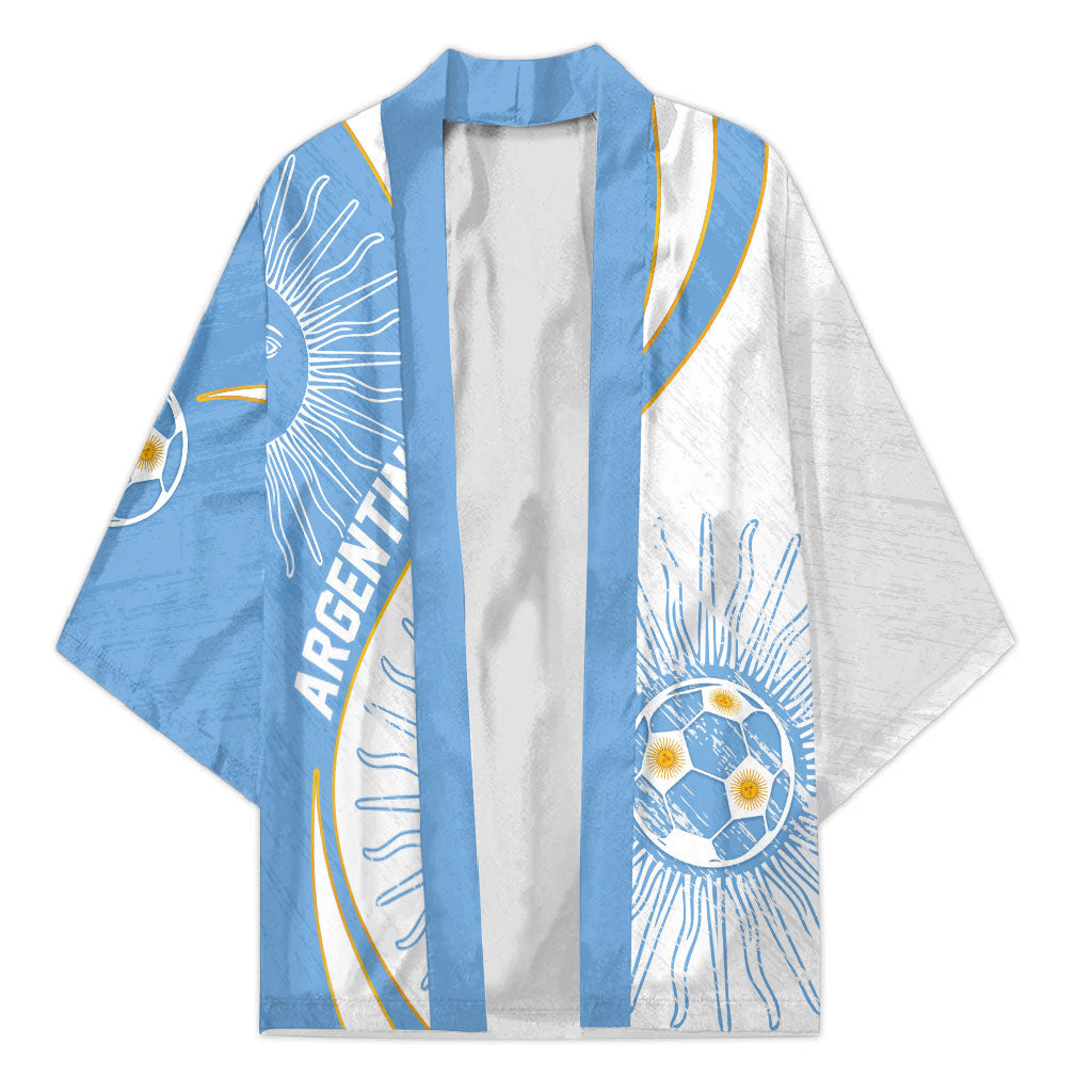 Personalized Argentina Football Fan Pride Kimono Sun Of May Motif With Distressed Textures And Waves