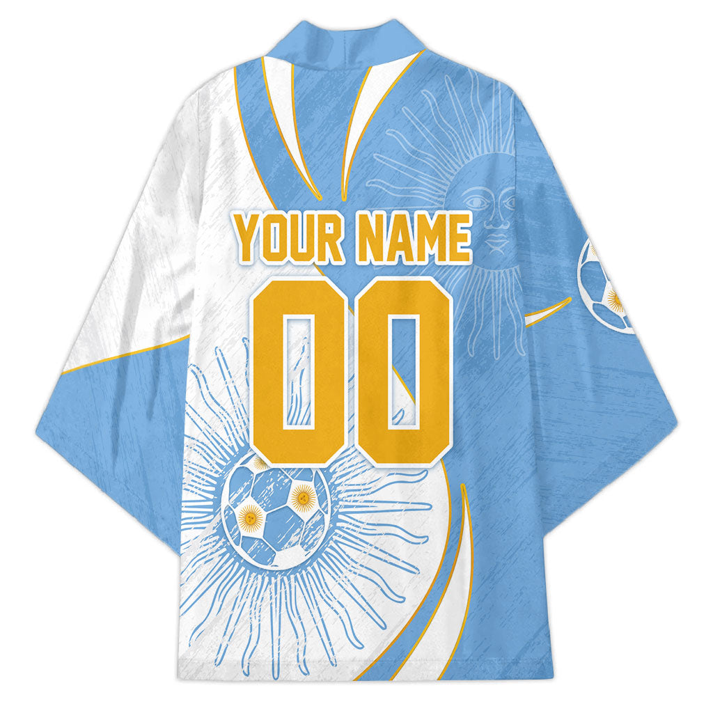 Personalized Argentina Football Fan Pride Kimono Sun Of May Motif With Distressed Textures And Waves