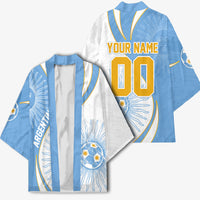 Personalized Argentina Football Fan Pride Kimono Sun Of May Motif With Distressed Textures And Waves