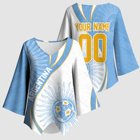Personalized Argentina Football Fan Pride Kimono Sleeve Blouse Sun Of May Motif With Distressed Textures And Waves
