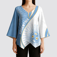 Personalized Argentina Football Fan Pride Kimono Sleeve Blouse Sun Of May Motif With Distressed Textures And Waves