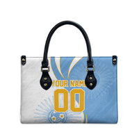 Personalized Argentina Football Fan Pride Leather Bag Sun Of May Motif With Distressed Textures And Waves