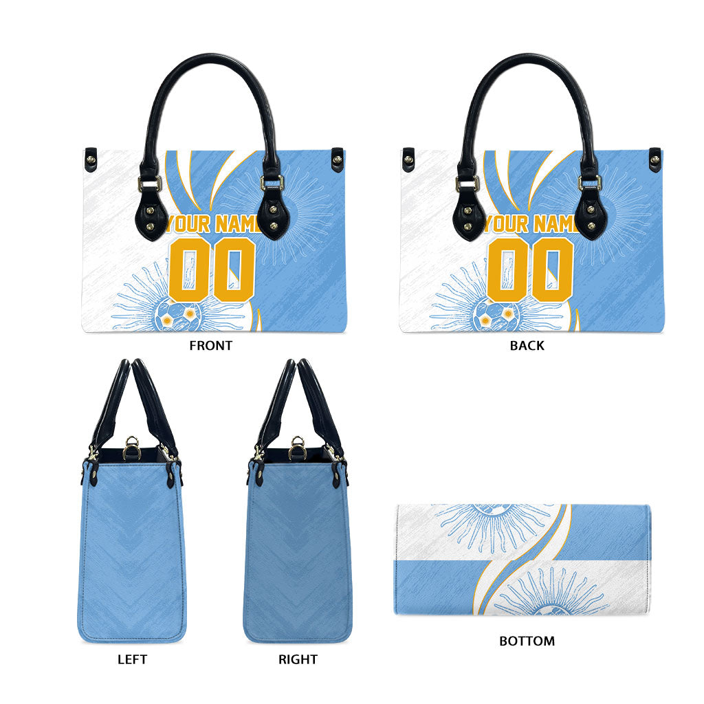 Personalized Argentina Football Fan Pride Leather Bag Sun Of May Motif With Distressed Textures And Waves