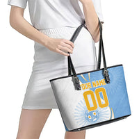 Personalized Argentina Football Fan Pride Leather Tote Bag Sun Of May Motif With Distressed Textures And Waves