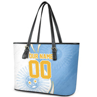 Personalized Argentina Football Fan Pride Leather Tote Bag Sun Of May Motif With Distressed Textures And Waves