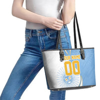 Personalized Argentina Football Fan Pride Leather Tote Bag Sun Of May Motif With Distressed Textures And Waves