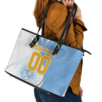 Personalized Argentina Football Fan Pride Leather Tote Bag Sun Of May Motif With Distressed Textures And Waves