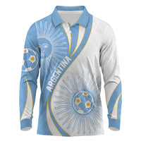 Personalized Argentina Football Fan Pride Long Sleeve Polo Shirt Sun Of May Motif With Distressed Textures And Waves