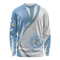Personalized Argentina Football Fan Pride Long Sleeve Shirt Sun Of May Motif With Distressed Textures And Waves