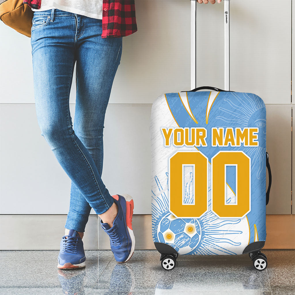 Personalized Argentina Football Fan Pride Luggage Cover Sun Of May Motif With Distressed Textures And Waves