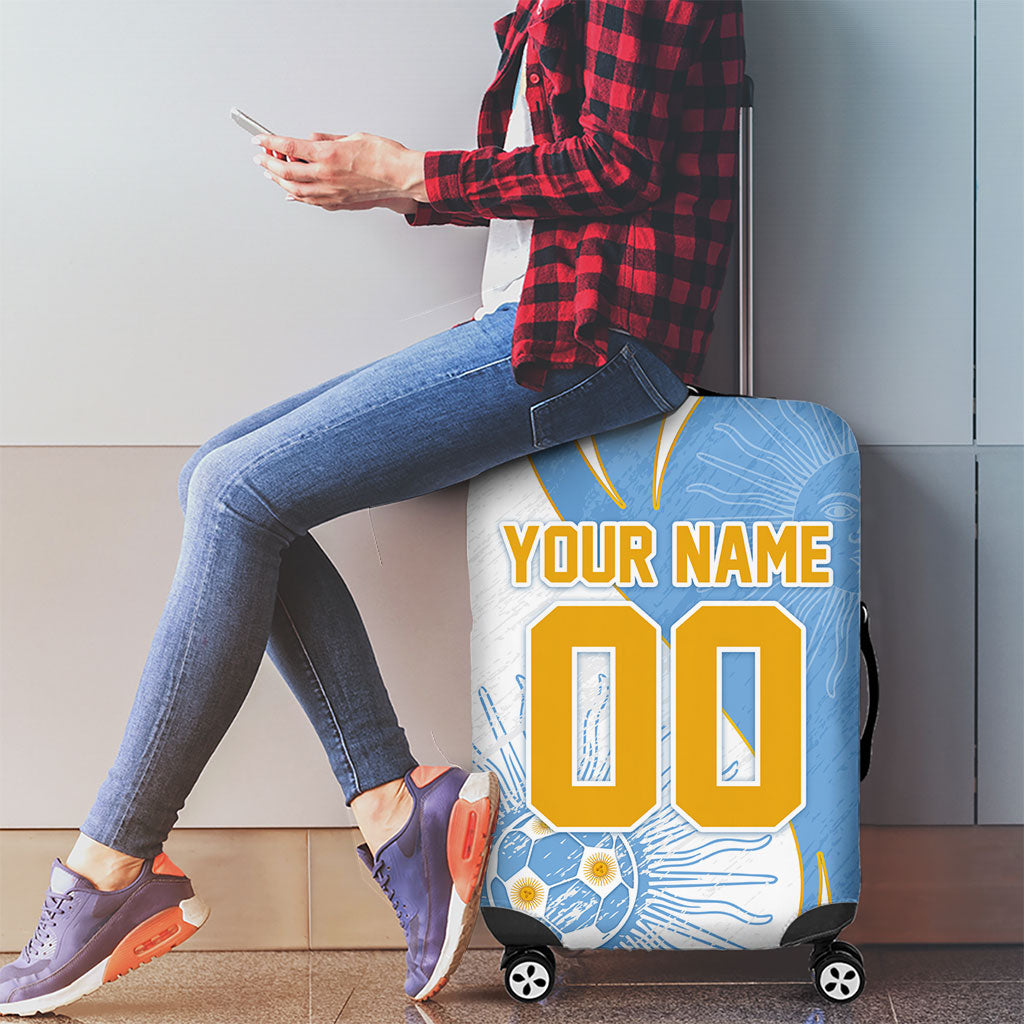 Personalized Argentina Football Fan Pride Luggage Cover Sun Of May Motif With Distressed Textures And Waves
