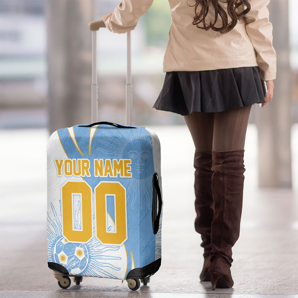 Personalized Argentina Football Fan Pride Luggage Cover Sun Of May Motif With Distressed Textures And Waves