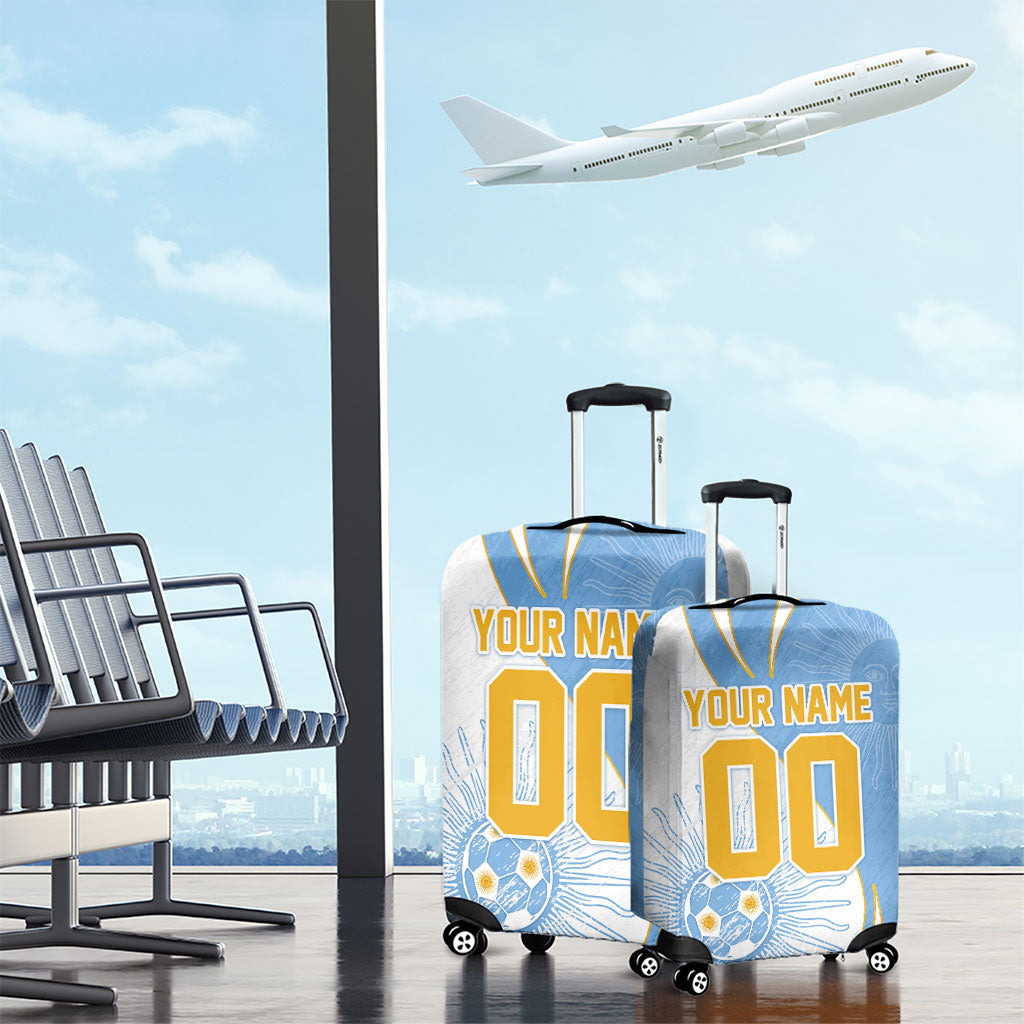 Personalized Argentina Football Fan Pride Luggage Cover Sun Of May Motif With Distressed Textures And Waves