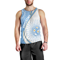 Personalized Argentina Football Fan Pride Men Tank Top Sun Of May Motif With Distressed Textures And Waves
