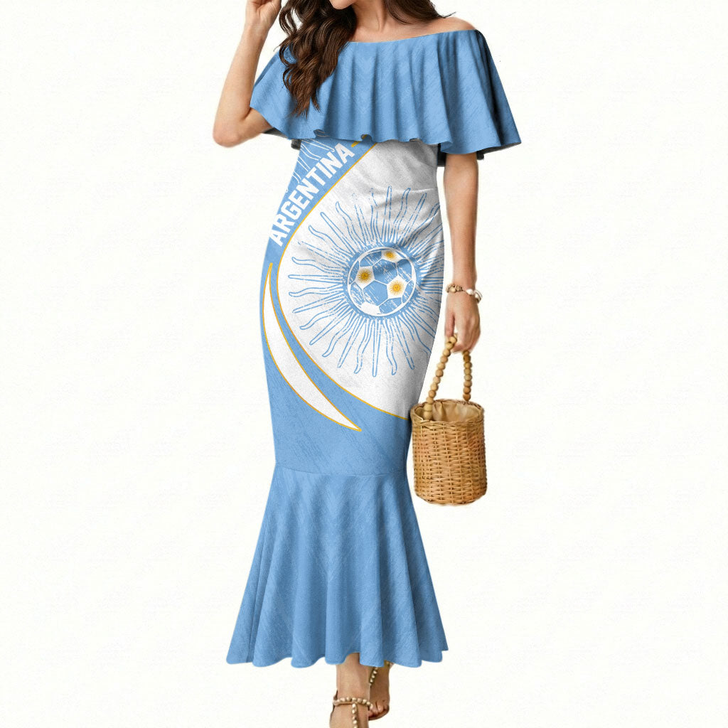 Personalized Argentina Football Fan Pride Mermaid Dress Sun Of May Motif With Distressed Textures And Waves