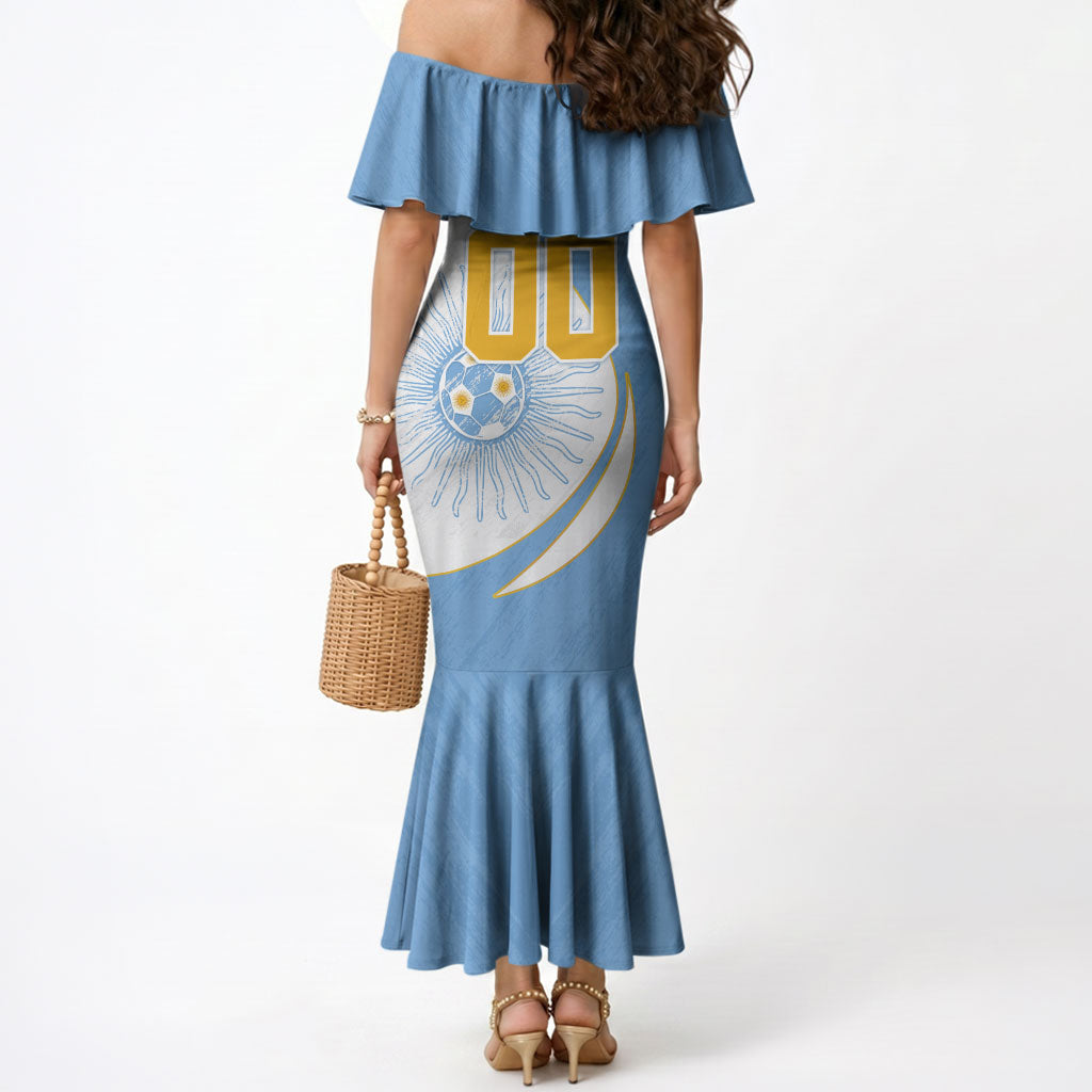 Personalized Argentina Football Fan Pride Mermaid Dress Sun Of May Motif With Distressed Textures And Waves